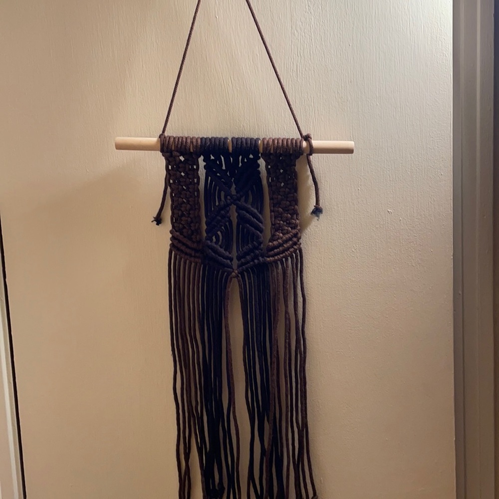Macrame Wall Hanging Brown & Black 12" x 28"